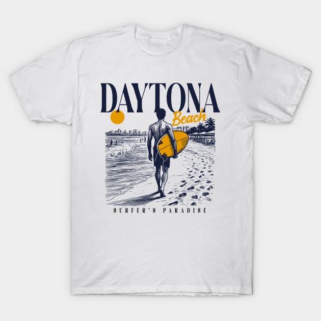 Vintage Surfing Daytona Beach, Florida // Retro Surfer Sketch // Surfer's Paradise T-Shirt by Now Boarding